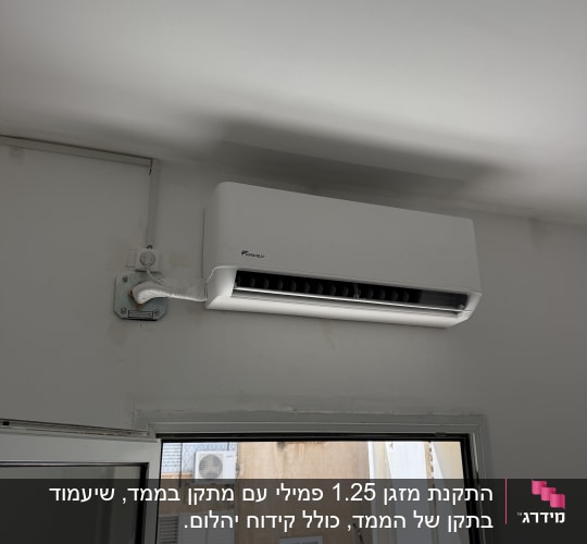 מזגן מותקן על קיר ליד חלון פתוח